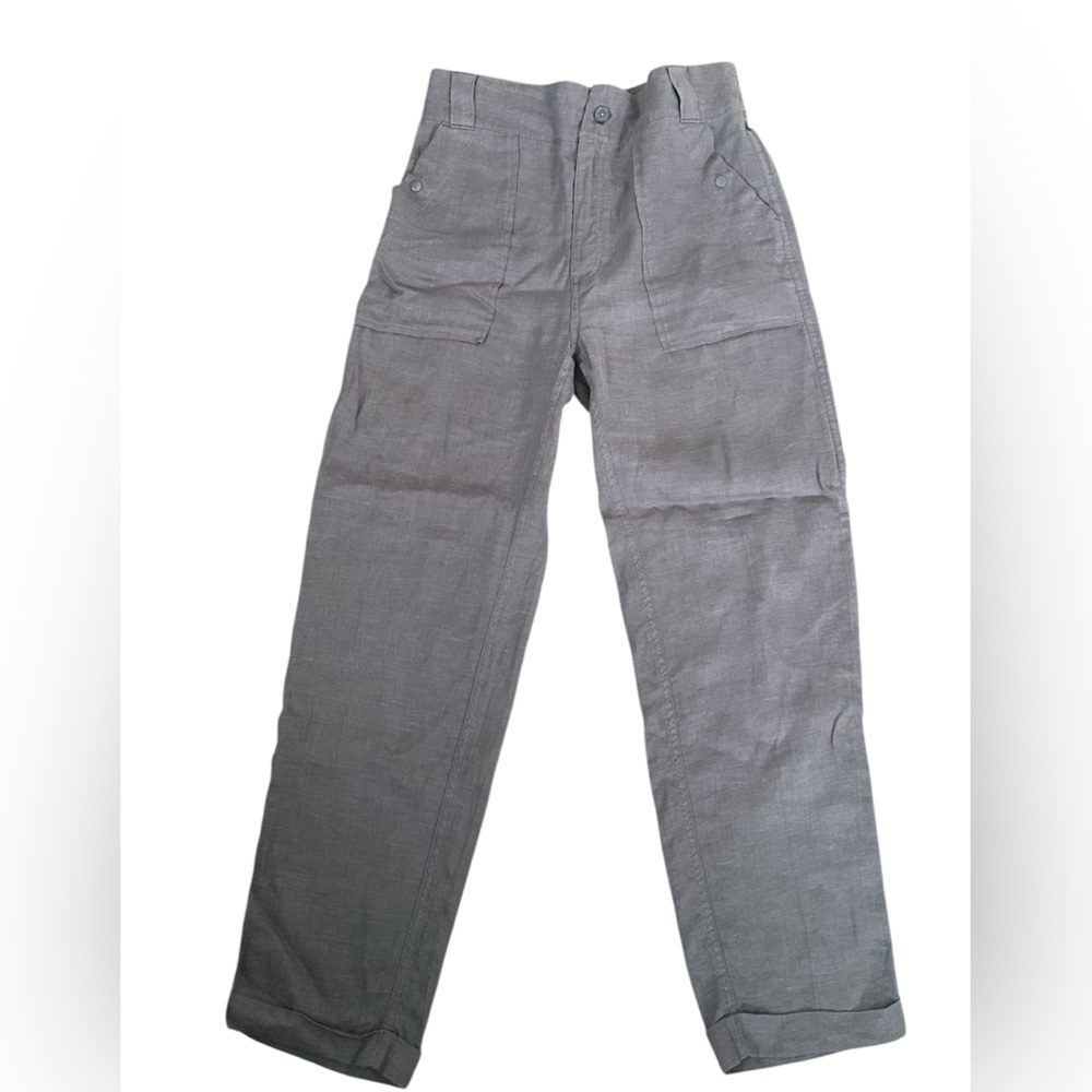 Tahari Gray 100% Linen Cargo Pants Sz S Elastic WaistMinimalist Resortwear